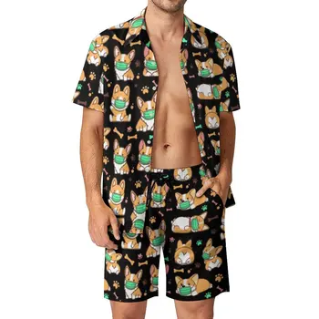 Мужской Пляжный костюм Corgi Quarantine Funny, 2 предмета, брючный костюм для плавания в винтажном стиле Премиум-класса