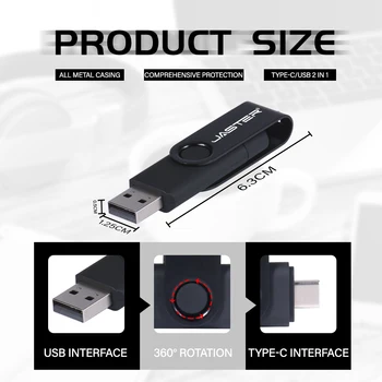 JASTER USB флэш-накопители TYPE-C OTG 64GB Высокоскоростной флеш-накопитель с брелоком Черный Memory stick с Пользовательским ЛОГОТИПОМ Бизнес-подарок U диск 3
