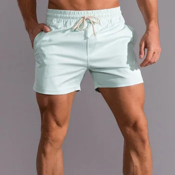 Шорты С эластичной резинкой на талии, быстросохнущая летняя пляжная одежда, Мужские однотонные шорты 0
