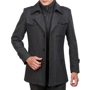 Хлопковое теплое пальто, шерстяное пальто с лацканами, мужское длинное шерстяное пальто с двойным воротником, мужская куртка, зимний тренч, мужское пальто