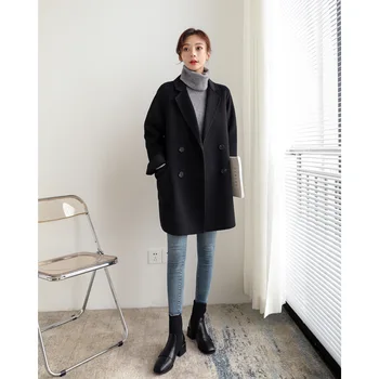 2023 Новое двустороннее шерстяное пальто Женская корейская версия, Простой Свободный Костюм Малой Средней Длины