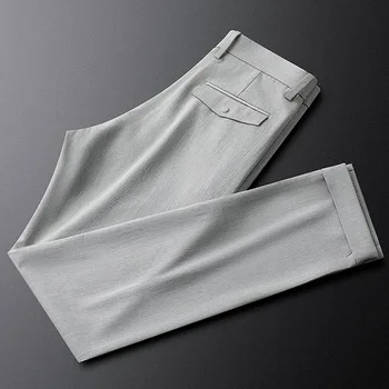 Хорошая текстура, эластичные повседневные брюки против морщин, мужские тонкие летние тонкие мужские маленькие брюки