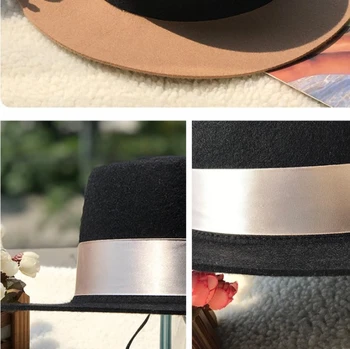 женская Верхняя шляпа из 100% шерсти, элегантная Шляпа с широкими Полями, шляпа для Вечеринок в Европейском Стиле, Котелок с плоским верхом, gorro, Осенне-зимняя Фетровая Шляпа 5
