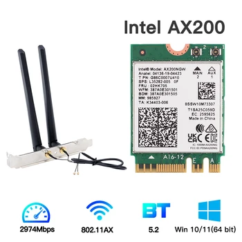 2400 Мбит/с Intel AX200 Двухдиапазонный Wi-Fi 6 Беспроводная карта Настольный комплект Bluetooth 5.1 AX200NGW NGFF M.2 Адаптер 802.11ax Windows 10 11