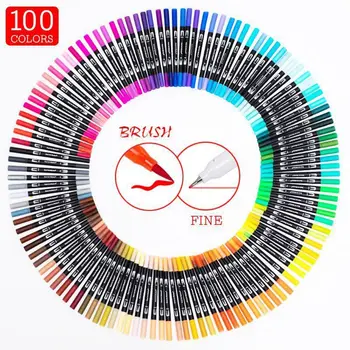 100 Цветов Кисточка-карандаш с двумя концами, маркер для раскрашивания детских открыток