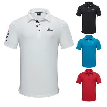 Летняя Мужская одежда, рубашки для гольфа, быстросохнущая дышащая одежда для гольфа из полиэстера/спандекса с коротким рукавом