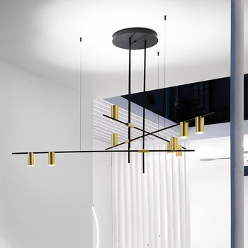 Скандинавский минималистичный дизайн, Креативная Люстра, Золотисто-черная Геометрическая линия, Люстра для бара, столовой, декоративное освещение