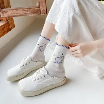 Милые студенческие креативные хлопчатобумажные носки в японском стиле Харадзюку, короткие чулочно-носочные изделия для девочек, сетчатые носки с рисунком кота