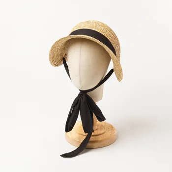 Детская Летняя шляпа С Солнцезащитным козырьком, Фетровые шляпы с черным ремешком, Канотье, Складная Кепка для девочек, Пляжная Шляпа, Солнцезащитные Кепки, Соломенная шляпа для детей 0