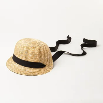 Детская Летняя шляпа С Солнцезащитным козырьком, Фетровые шляпы с черным ремешком, Канотье, Складная Кепка для девочек, Пляжная Шляпа, Солнцезащитные Кепки, Соломенная шляпа для детей 1