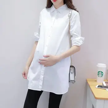 Рубашки для беременных S-3XL, Профессиональная рабочая Белая Черная рубашка для беременных женщин, Большие Размеры, Свободная блузка для беременных, топы