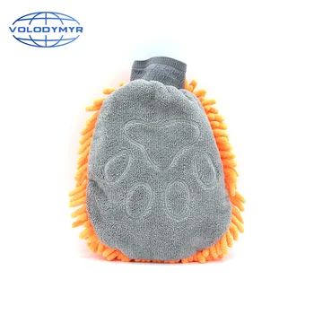 Рукавица для мытья Оранжево-серая в форме медвежьей лапы, синельная перчатка из микрофибры, средство для мытья окон, Профессиональная для чистки автомобилей, Автоматическая детализация