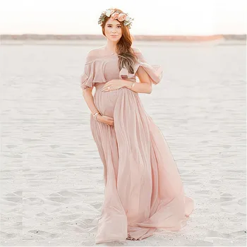 Новые розовые платья для беременных с оборками для фотосессии, Богемный Шифоновый реквизит для беременных, Макси-платье, одежда для Мам