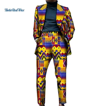 Костюм-Блейзер, Африканская Мужская Одежда, Топ с аппликацией и брюки, Комплекты Брюк с Африканским Принтом, Комплекты из 2 предметов, Африканская одежда для Мужчин WYN1270