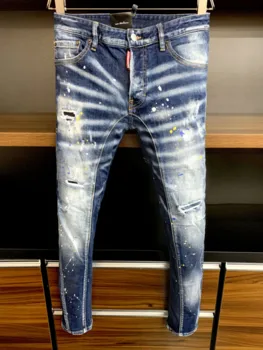 Весна 2023, новые мужские светло-голубые джинсы D2, модные джинсы с дырками для маленьких ног