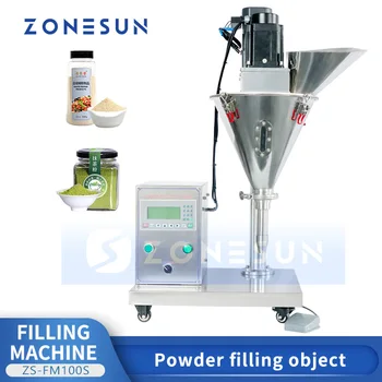 ZONESUN ZS-FM100S Электрическая Полуавтоматическая машина для розлива порошка, Шнековая машина для Наполнения бутылок для специй, Оборудование для дозирования порошка