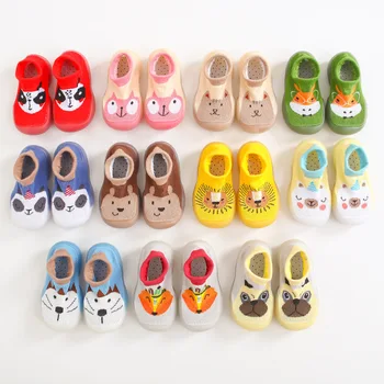 Детская обувь для прогулок в помещении от 0 до 4 лет, Детские носки, обувь с противоскользящим мягким дном с мультяшным рисунком
