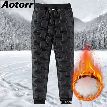Новые зимние Мужские пуховые брюки, модные утепленные флисовые спортивные брюки, мужские повседневные брюки для бега трусцой на открытом воздухе, ветрозащитные брюки