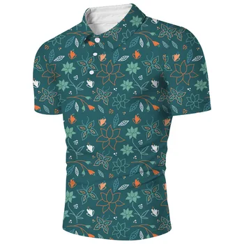 2023 Мужская рубашка поло с индивидуальным рисунком, цветочная 3D печать, короткие рукава, модный тренд, забавная повседневная футболка, летняя одежда