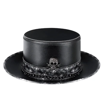 Шляпа Доктора Чумы в стиле Стимпанк из Искусственной кожи, черная Шляпа с плоским верхом для Хэллоуина, Реквизит для Косплея, Вечерние принадлежности