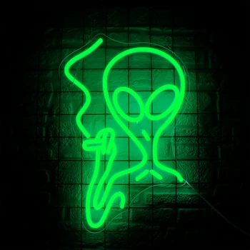 Зеленый Курящий Инопланетный светодиодный Неоновый светильник-Вывеска Настенный декор с питанием от USB Неоновые Инопланетные подарки для детской игры на День Рождения Неоновый Декор