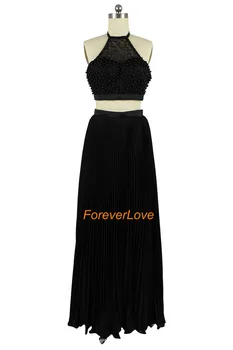 2016 Красивая пара на бретелях с черным, белым, синим жемчугом, длинное платье для выпускного вечера, вечернее платье для вечеринки 1