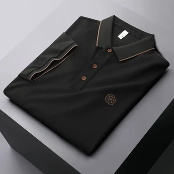 Высококачественная Изысканная Вышитая Рубашка Поло С Коротким рукавом, Мужская Дизайнерская Рубашка 2023, Летняя Дышащая футболка из Ледяного Шелка, Мужская
