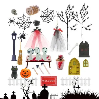 Аксессуары для кукольного домика на Хэллоуин, мини-кукольный домик, декор деревянной метлой на Хэллоуин, 30 шт., набор игрушек ужасов с деревянной метлой, ландшафтный дизайн 