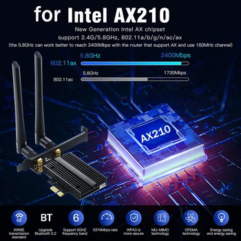 WiFi 6E Intel AX210 Беспроводной WiFi Адаптер трехдиапазонный PCIe Сетевая карта 2,4 G/5G/6GHz 802.11AX Bluetooth 5,2 для ПК С Поддержкой Win10/11 4