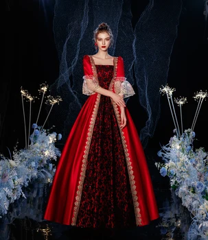 Красное Королевское готическое Придворное платье в стиле рококо 18 века, Ретро-одежда в стиле барокко, Костюм Марии-Антуанетты в стиле Ренессанс в стиле Рококо, платье для выпускного вечера