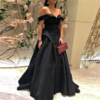 Вечерние платья из черной тафты с открытыми плечами, Саудовское Арабское женское вечернее платье для выпускного вечера в Дубае Abendkleider