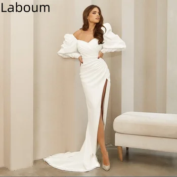 LaBoum Простые Белые Свадебные Платья С Открытыми Плечами, Раздельное Свадебное Платье с Наполовину Пышными Рукавами, Атласные Платья-футляры Vestidos de Novia