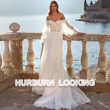 Специальное свадебное платье HERBURN Beach для новобрачных с открытыми плечами, шифоновые побрякушки, новое поступление, Индивидуальное новое поступление