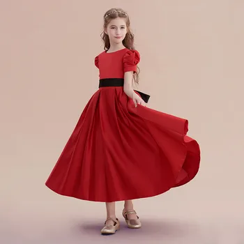 Dideyttawl Винтажное красное Длинное Вечернее платье для девочек, Атласное Новогоднее детское Праздничное платье с цветочным узором для свадебного вечера