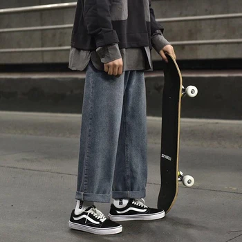 Прямые джинсы для скейтбординга, мужские брюки, свободные широкие брюки в стиле хип-хоп, уличная одежда, pantalon homme jean moda masculina, корейский стиль 2021