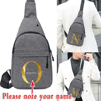 Многофункциональная мужская нагрудная сумка с индивидуальным названием, сумка через плечо с буквенным принтом, Противоугонная дорожная сумка, Мужская нагрудная сумка для зарядки через USB