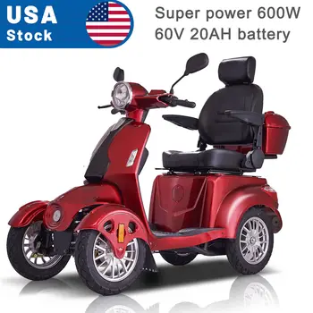 Самый быстрый электрический скутер для мобильности, 4-колесный компактный мотоцикл для мобильности, 600 Вт 60 В, для пожилых людей, для путешествий, спорта на открытом воздухе