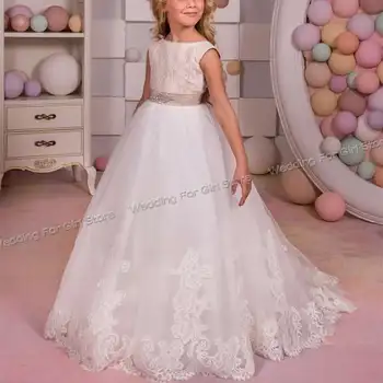 Кружевное платье с цветочным узором для девочек на свадьбу с бантом на спине, Детское бальное платье Принцессы, Праздничные платья, Детское платье на День рождения