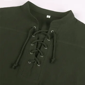 Мужская модная футболка с коротким рукавом, Средневековая рубашка для Косплея в стиле Ренессанса, Хиппи, Готическая пиратская туника, Топы, Мужской костюм воина 4