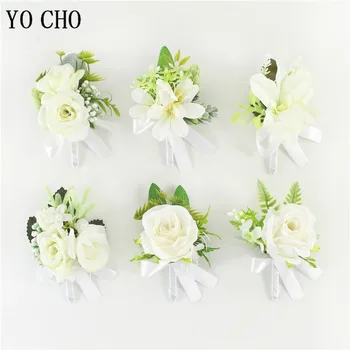 Бутоньерка Йо ЧО, Свадебные шелковые розы, белые браслеты для подружек Невесты, свадебные аксессуары в виде бутоньерки